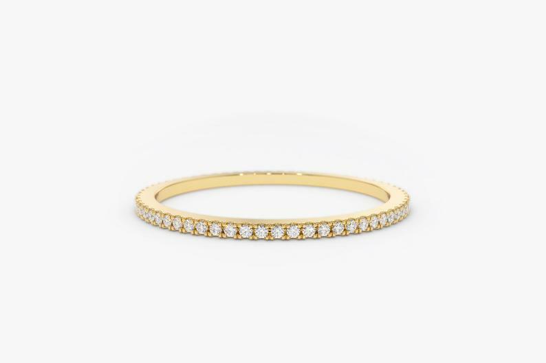 Diamond Eternity Ring/ Diamond Eternity Wedding Band/ 14k Gold Thin Diamond Ring