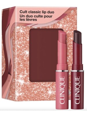 CLINIQUE Cult Classic Lip Duo Set Black Honey Pink Honey Shades