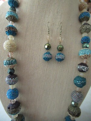Chico's Vintage Fabulous Necklace/ Matching  2.5'' Drop Earrings Multiple Fabrics