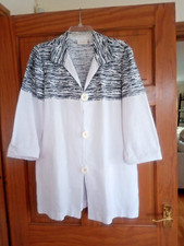 Linen Blend Coat Jacket Chico's 3/4 Length White Black 16/18 New