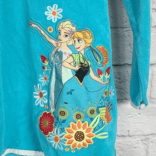 Disney Store Girls Frozen Princess Elsa & Anna 5/6 Hooded Terry Swim Cover-up - Picture 2 of 11