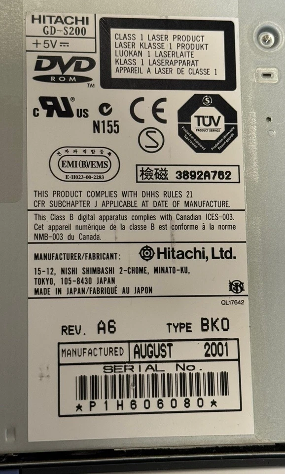 💻 📀 Unidad de DVD-ROM IBM ThinkPad Hitachi GD-S200 27L4167, 27L4166 DE COLECCIÓN FUNCIONA Foto 3 de 4