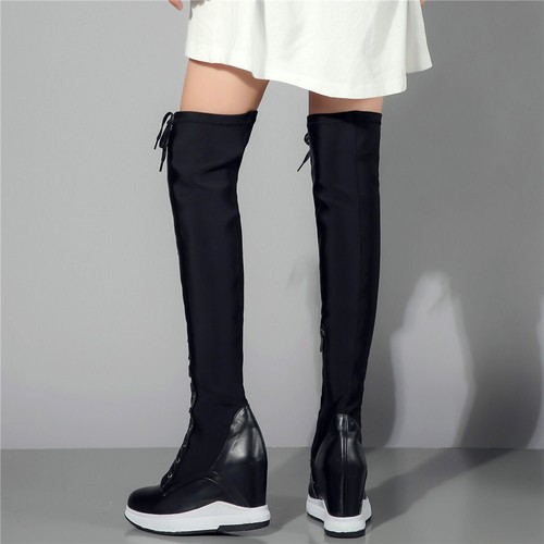 Plus size Women Leather Thigh High Boots Stretchy Over Knee Fashion Sneaker Pump - Picture 5 of 7