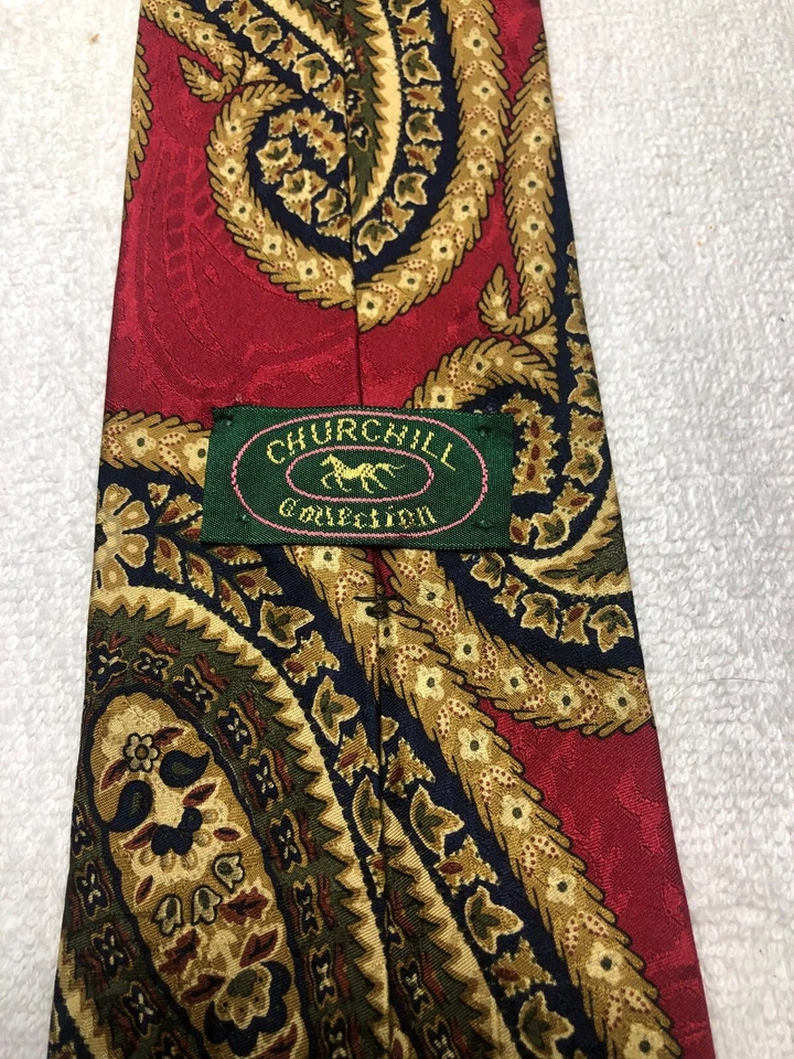 CHURCHILL CORBATA HOMBRE ROJO CON MARRÓN DORADO VERDE AZUL MARINO 3,75 X 58 Foto 4 de 4