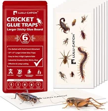 LULUCATCH Cricket Insect Glue Traps - 6 Pack Bug Cockroach Sticky Traps, Large S