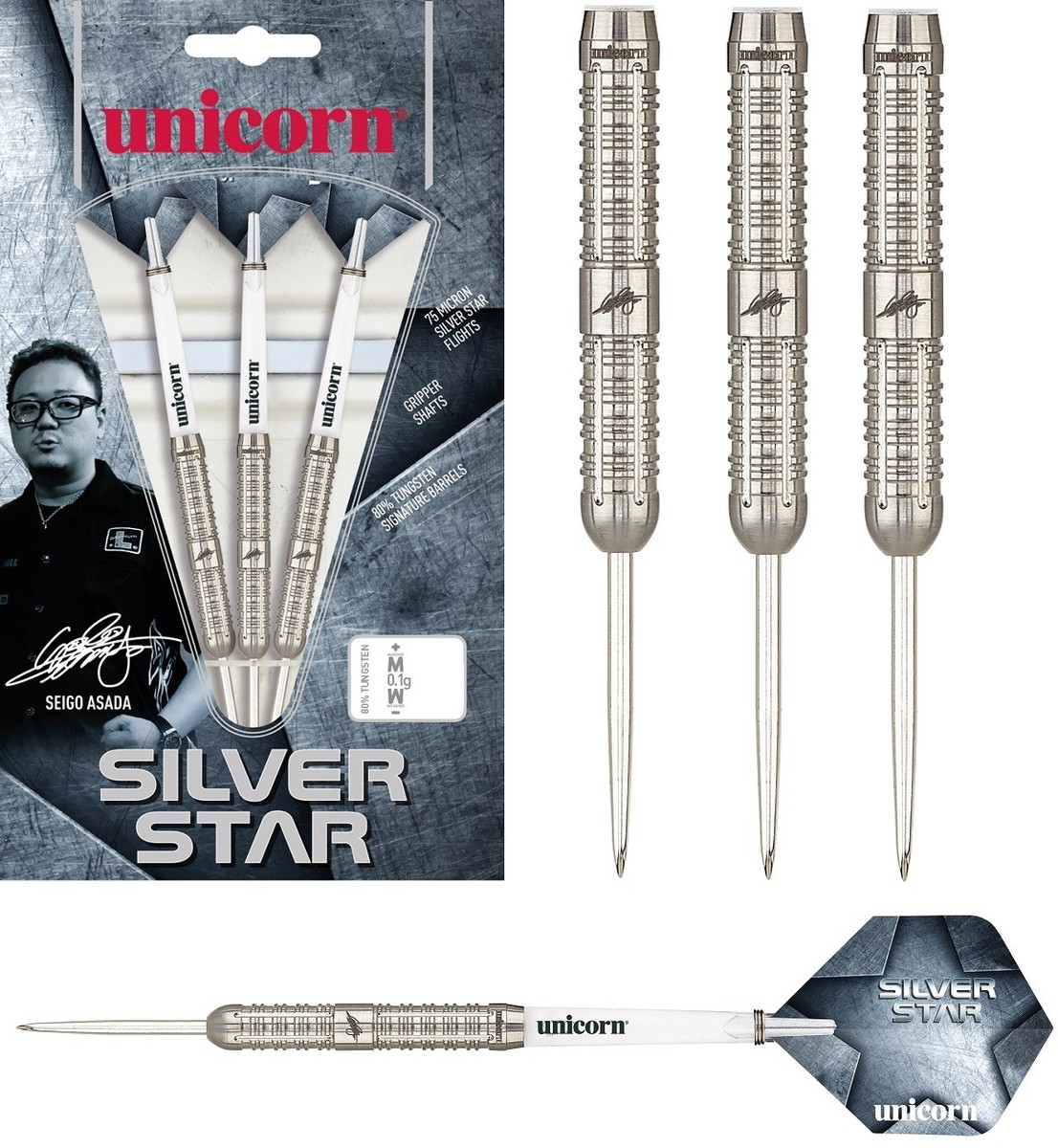 22 GRAM SEIGO ASADA UNICORN SILVER STAR 80% TUNGSTEN DARTS | eBay