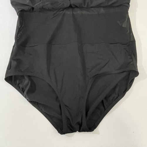 Longitude Swim Dress Womens 24 One Piece Swimsuit Black Stretch Skirt Bra - Picture 3 of 8