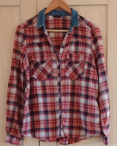 Ladies Red Blue White Check Pattern Blouse Shirt Top River Island Size 10