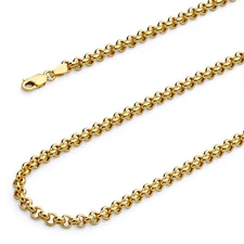 Wellingsale 14k Yellow Gold 3mm Fancy Hollow Rolo Chain Necklace