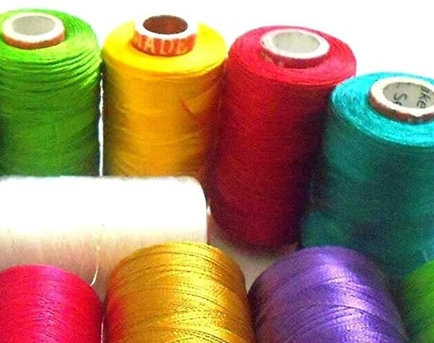 Silk Thread Sewing Spools Shiny Bright Yellow, Green, Red, Blue, Pink Set of 5 - Image 4 of 4