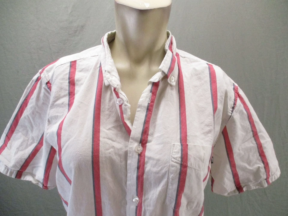 Camisa OBEY Talla M Para Mujer Rayas 100% Algodón Bolsillo Manga Corta Abotonada 184 Foto 2 de 4
