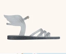 Ancient Greek Sandals ikaria  jelly clear glitter silver flat sandal NWD sz 37