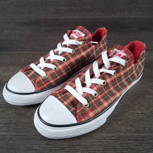Scarpe da ginnastica Converse Junior rosso verde design a quadri in tela 619729F taglia US 3
