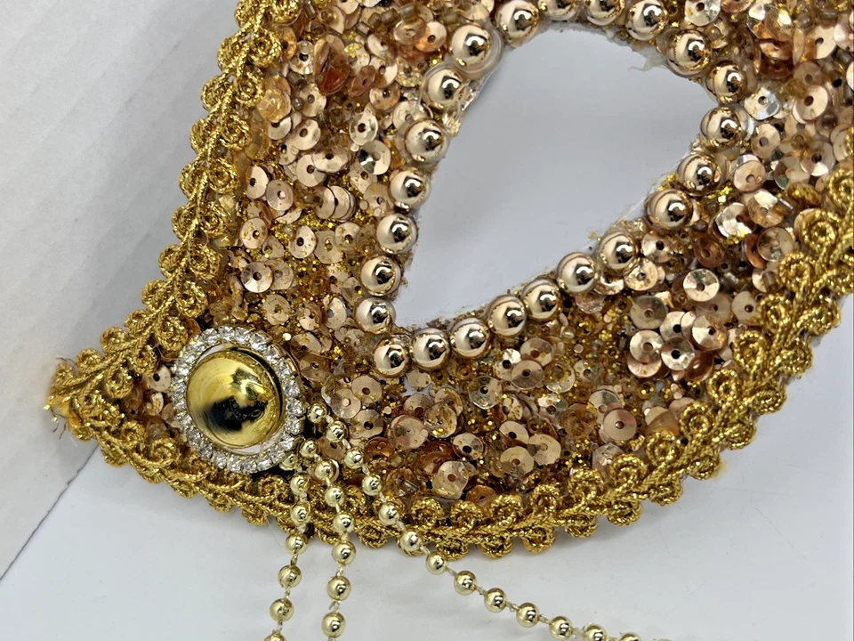 Máscara de mascarada de diamantes de imitación de lentejuelas doradas disfraz tela de Halloween elástica Foto 2 de 3