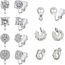 Cubic Zirconia Clip on Earrings, Women Hypoallergenic Non Pierced - Cubic Zircon
