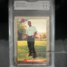 1992 Bowman Manny Ramirez Foil Rookie #676 GMA 8.5 Baseball Card. rookie card picture