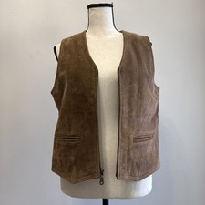 Suede Leather Vintage Full Zip Brown Vest Villager Sport Liz Claiborne Women s