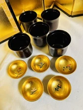 Vintage Yamanaka Lacquer Soup Bowls Set of 5 Hand Painted Gold Makie
