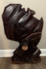 Vintage African Carved Wood Plaque Wall Hanging Women Side Pose Art D cor 20