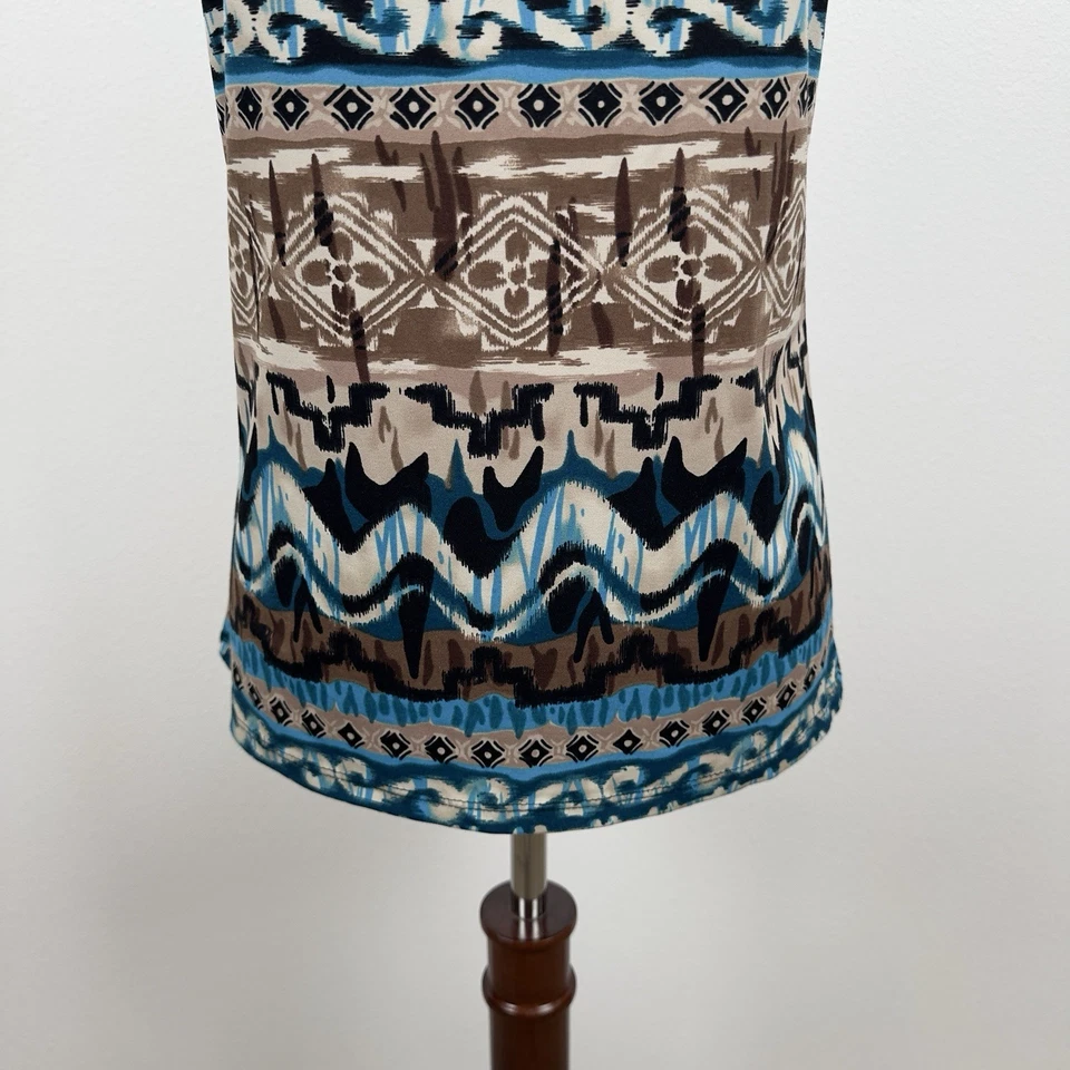 Clear Sky Top Womens M Brown Blue Geometric Lace Trim Cami Fairy Grunge Y2K USA - Image 3 of 4