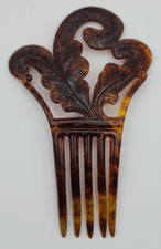 Vintage Celluloid Hair Comb Feather Fan Design Art Deco Peineta READ BLUE