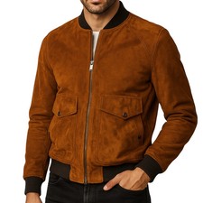 Giubbotto pelle uomo fatto a mano senape pelle scamosciata bomber giacca pelle cappotto