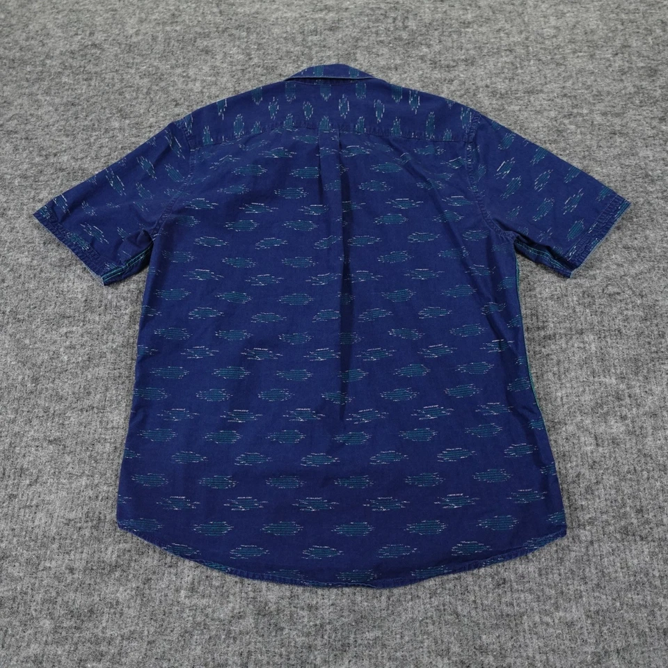 Camisa con botones de manga corta Carbon2Cobalt para hombre pequeña patrón azul 100 % algodón Foto 3 de 4