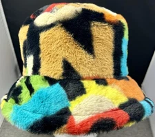 Purfanree Letter Print Faux Fur Bucket Hat Fuzzy Fluffy Winter Fisherman Cap