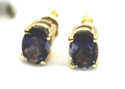 Genuine 9ct 9K 375 Yellow Gold Amethyst Oval Stud Earrings *Free Express Post