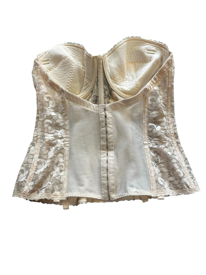 Corsé Bustier Vintage Años 80 90 Encaje Rosa Melocotón Deshuesado Floral Lencería PinUp 38 C Foto 4 de 4