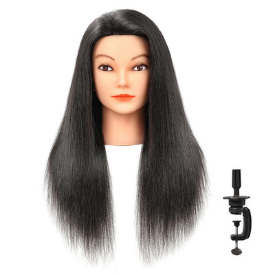 100% Human Real Hair Mannequin Head with Stand, Hairdressers' Practice Training