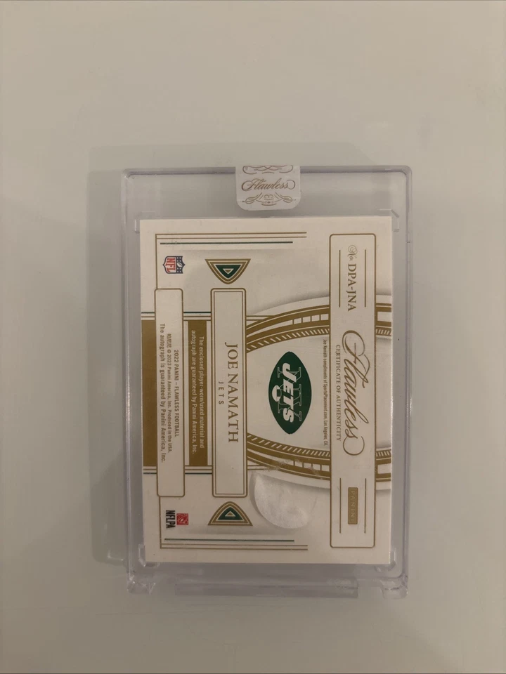 Panini Flawless Joe Namath 2022 distinguido 3 colores en tarjeta automática/20 sellado Foto 2 de 2