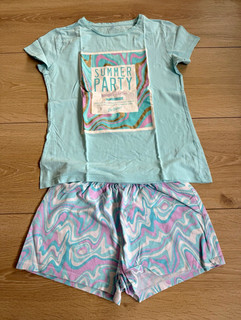 Mädchen Pyjama Garnitur 2 teilig Kurzarm blau abstrakt „Summer Party“