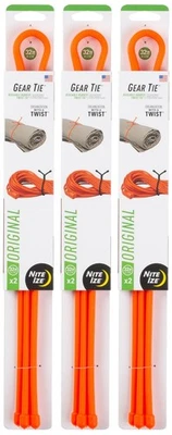 Nite Ize 2-Pack Gear Tie Reusable Rubber Twist Tie, 32" - Bright Orange (3-Pack)