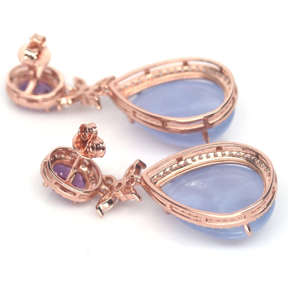 14X20mm Lavender-Chalcedony Amethyst Cubic-Zirconia Ohrringe Silber 925 Sterling - Bild 4 von 4
