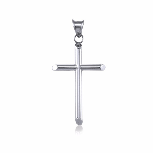 14K White Gold Cross Pendant Polished Plain Crucifix Necklace Charm