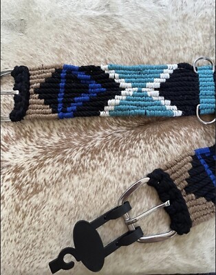 Horse Size 34  Mohair Wool Aztec Design Teal and Black Western String Girth