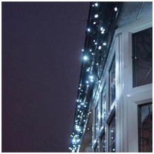 60 LED Connectable Twinkle Icicle Lights with Black Cable, Cool White, 2m Xmas