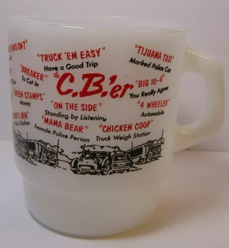 Vtg Made in USA Fire King Anchor Hocking Mug CB Radio Codes Slang Truck Driver 
