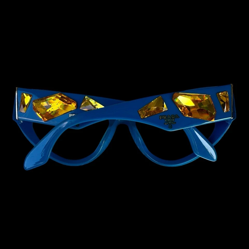 普拉达蓝色 SPR 21Q 水晶装饰猫眼太阳镜 S1934 — 第 3/4 张图片