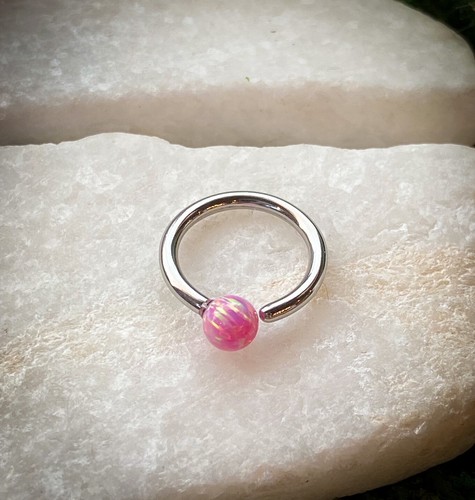 1pc Fixed Synthetic Opal Ball Annealed Steel Captive Bead Ring Body Jewelry - Picture 9 of 9