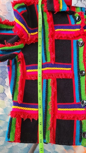 Michael Simon S/M Fringe Sweater Cardigan Colorful KITSCH Colorful - Picture 7 of 8