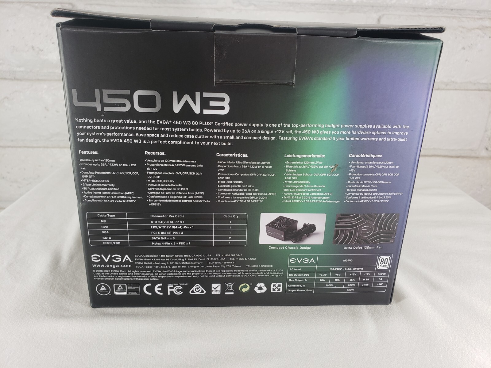 EVGA W3 Series 450W ATX 12V/EPS 12V 80 Plus Power Supply Gaming PC