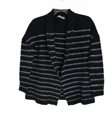 Vince Womens Black Striped Cardigan Wool Blend Long Sleeve Open Front Size L