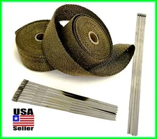 Titanium Lava Exhaust Header Pipe Heat Wrap 2 Rolls 2"x 25' Stainless ties kit