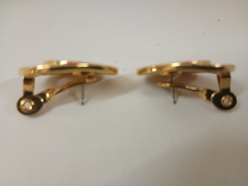 Vintage Monet Red & White Enamel Pierced Clip Earrings Gold Tone #2 - Picture 2 of 5
