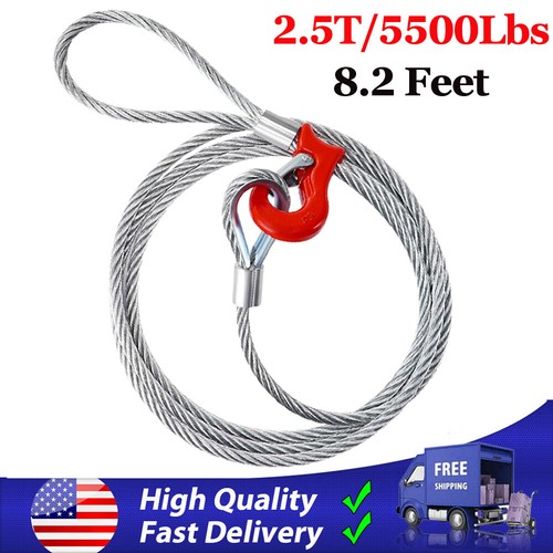 8.2FT Single Leg Wire Rope Sling 2.5T/5500Lbs w/ Sliding Choker Hook