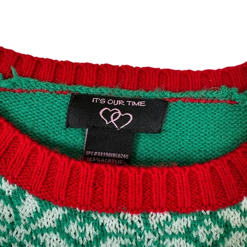 It's Our Time Polar Bear Christmas Ugly Holiday Sweater Girls Size Large - Picture 4 of 10