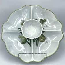 Vtg 13" Divided Tray Los Angeles Pottery Vegetable Chips Dip #28 Blue White Grey