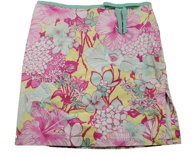 Tibi Skirt 4 Pink Floral Multicolor Stretch Knee Lined Side Zip Bow Flex 